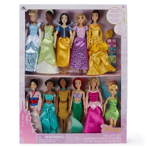 Disney store مجموعة هدايا دمى كلاسيكية من متجر ديزني الرسمي مجموعة ألعاب الأميرات مع دمى وإكسسوارات تأتي في صندوق عرض تشمل 11 دمية أزياء وإكسسوارات - Image 1
