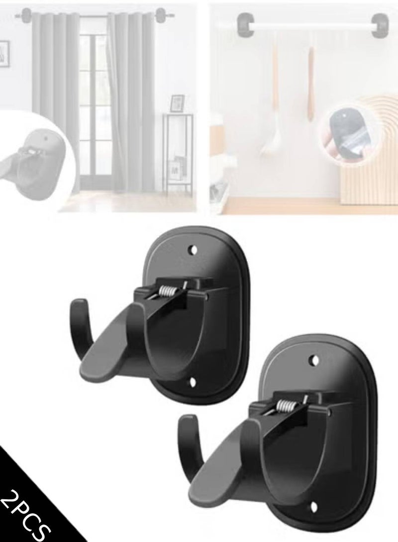 2PCS Upgraded Self Adhesive Curtain Rod Brackets，Curtain Rod Hooks，Curtain rods no Drilling，Curtain Rod Brackets for Wall，for0.6~1.7 inch Curtain Rod (Black) - Image 1