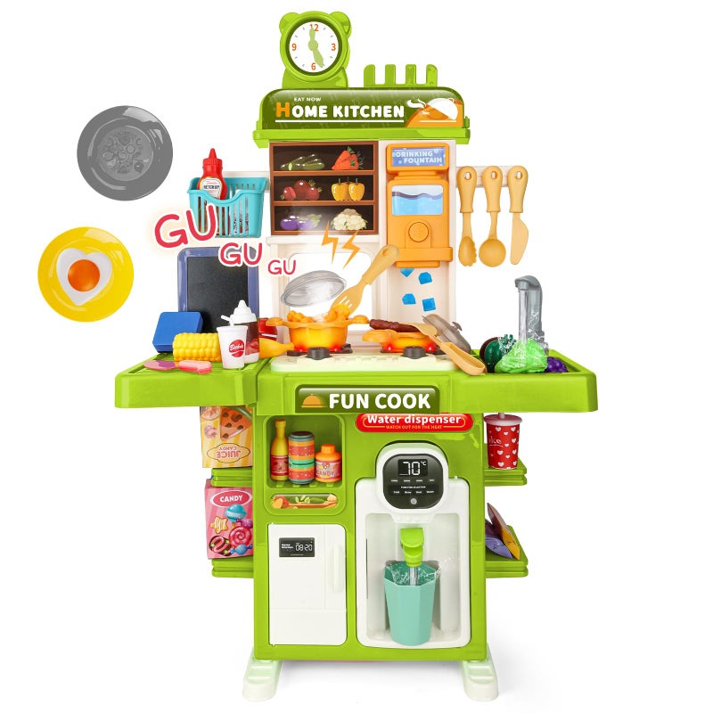 Drmukie Upgrade Toy Kitchen Set for Kids Toddlers Mini Kitchen Playset with Spray Sink Realistic Lighting Pretend Cooking Toys for 3 4 5 Year Old Girls Boys Gifts Green - Image 3