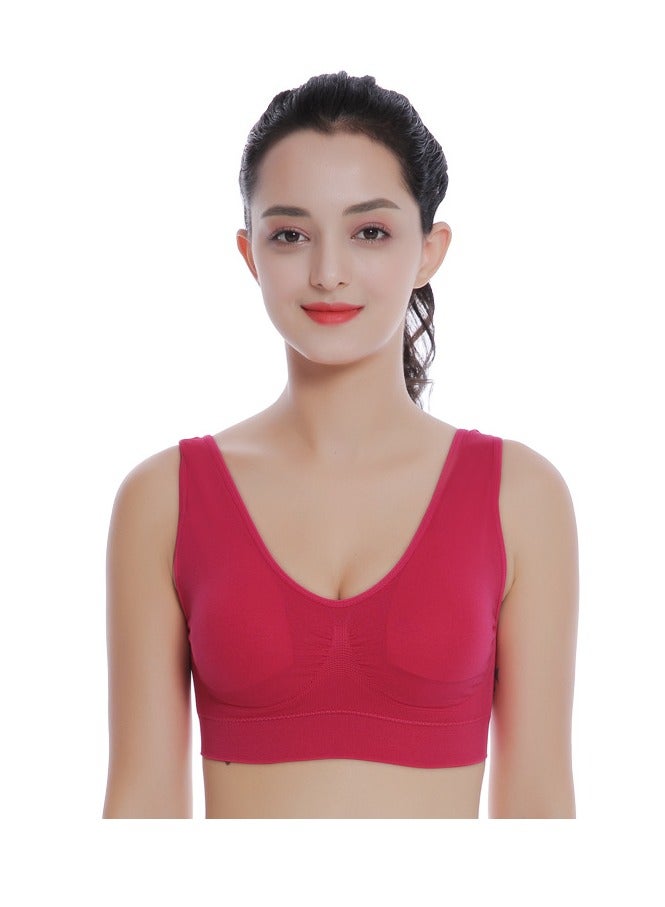 AROAQ Women Sports Bra, Fitness Sports Yoga Bra with Removable Padding, Double-layer Seamless Sports Bra without Rims, Comfortable Soft Bra for Workouts Running Yoga Trainings, (Size 5XL, Rose Red)  - Image 1