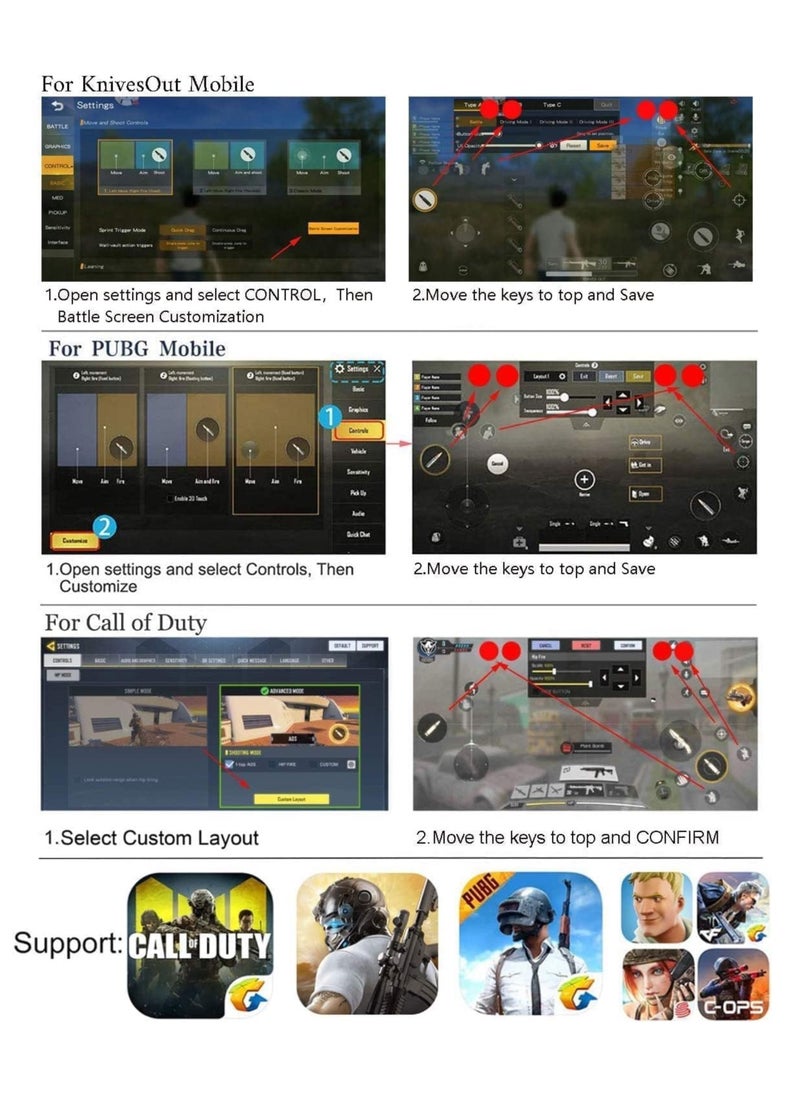 ماركة غير محددة - وحدة تحكم ألعاب الهاتف المحمول عالية التقنية Trigger 6 Finger Game Trigger Sensitive Shoot Target وأزرار معدنية لـ PUBG/Fortnite/Call of Duty/Rules of Survival والعديد من الألعاب الأخرى (تشمل قطعتين - Image 1
