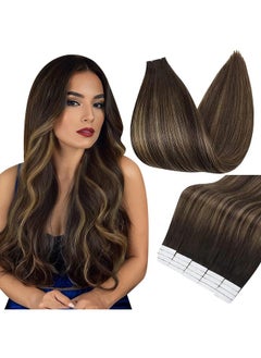 Fshine Full Shine Tape In Human Hair 16Inch Tape On Hair Extensions 50G Tape In Hair Extensions Straight Silky Hair Color 2 Fading To 8 Highlight 2 Darkest Brown Double Sided Tape In Hair Extensions 20Pcs  - Image 1