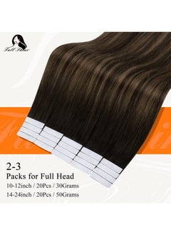 Fshine Full Shine Tape In Human Hair 16Inch Tape On Hair Extensions 50G Tape In Hair Extensions Straight Silky Hair Color 2 Fading To 8 Highlight 2 Darkest Brown Double Sided Tape In Hair Extensions 20Pcs  - Image 3