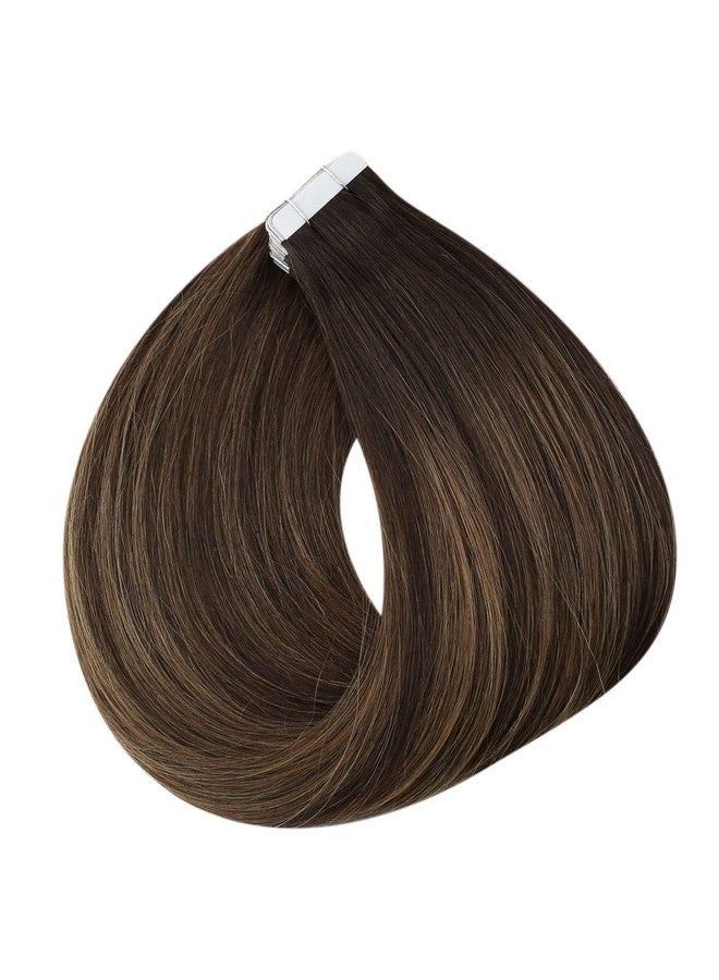 Fshine Full Shine Tape In Human Hair 16Inch Tape On Hair Extensions 50G Tape In Hair Extensions Straight Silky Hair Color 2 Fading To 8 Highlight 2 Darkest Brown Double Sided Tape In Hair Extensions 20Pcs - Image 4