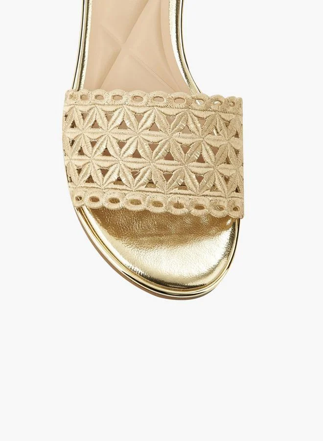 Celeste GOLD Women Laser Cut Detail Slide Sandals for Women | Best Price UAE