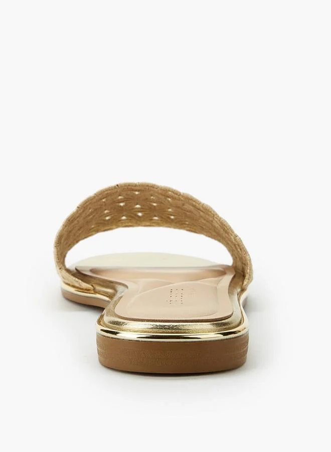 Celeste GOLD Women Laser Cut Detail Slide Sandals for Women | Best Price UAE