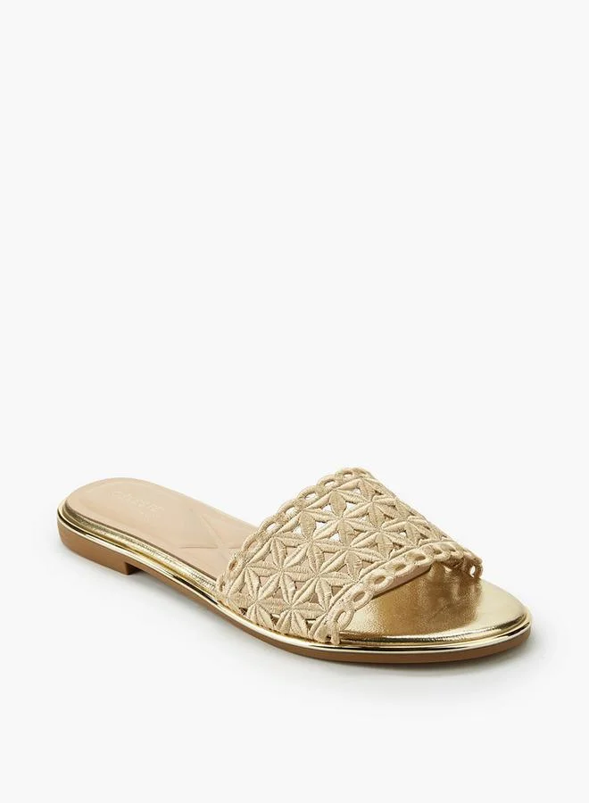 Celeste GOLD Women Laser Cut Detail Slide Sandals for Women | Best Price UAE