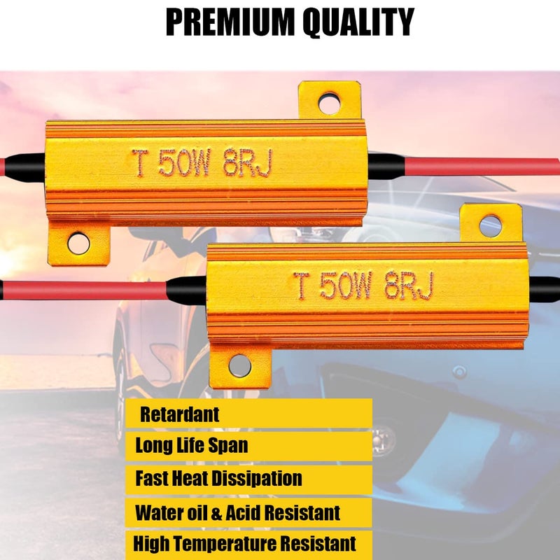 ZONETECH 50W 6Ohm LED Load Resistors - 4-Pieces Premium Quality LED Load Resistors for LED Turn Signal Lights or LED License Plate Lights or DRL (Fix Hyper Flash, Warning Cancellor) - Image 2