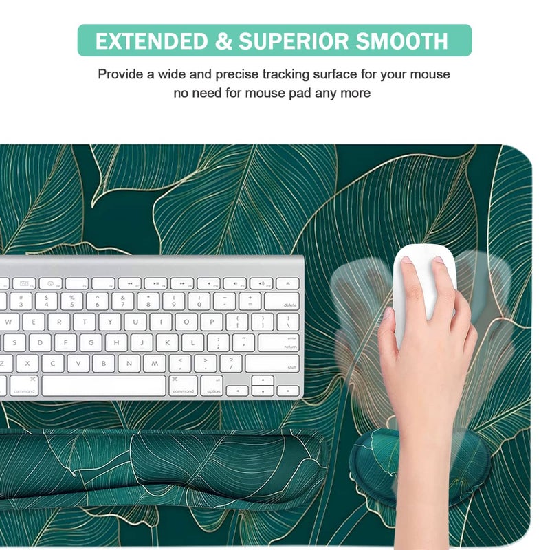 Yunoble Ergonomic Large Mouse Pad and Keyboard Wrist Rest, Desk Pad for Keyboard and Mouse, 4-in-1 Large Gaming Mouse Pad with Wrist Support for Home Office Study Game-Green Leaves - Image 4