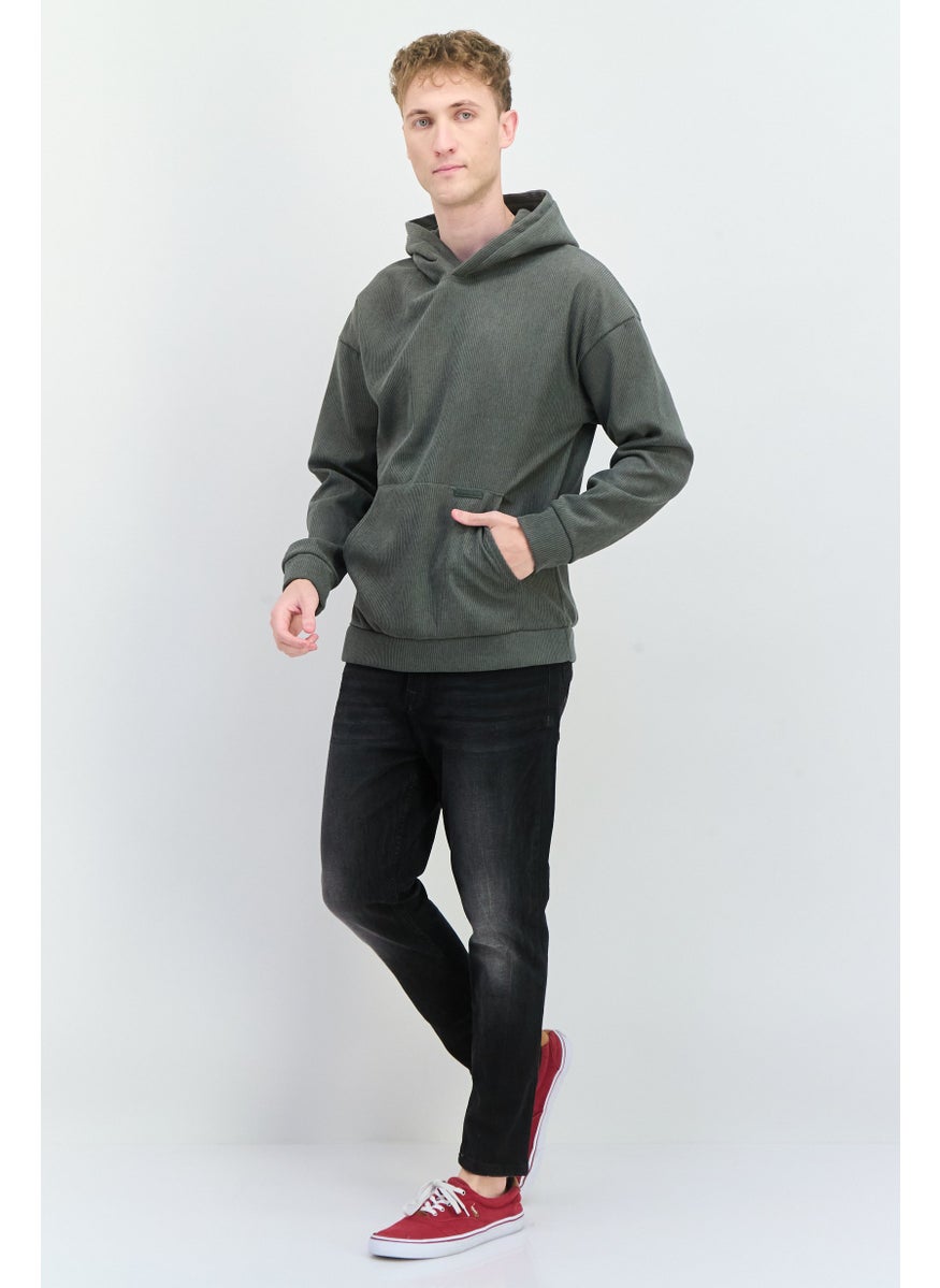 MEMBERS ONLY - Men Long Sleeve Ribbed Hooded Sweatshirt, Basil - Image 1