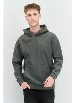 Men Long Sleeve Ribbed Hooded Sweatshirt, Basil