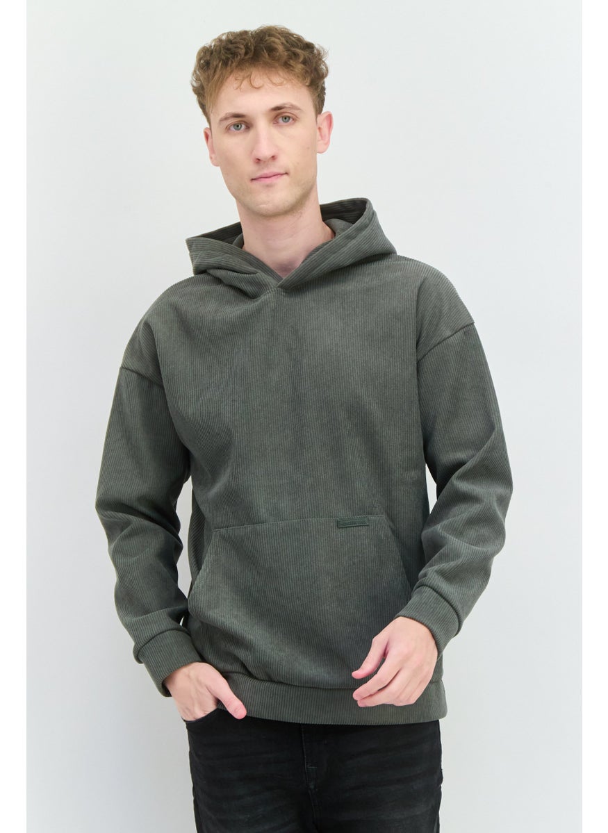 MEMBERS ONLY - Men Long Sleeve Ribbed Hooded Sweatshirt, Basil - Image 1
