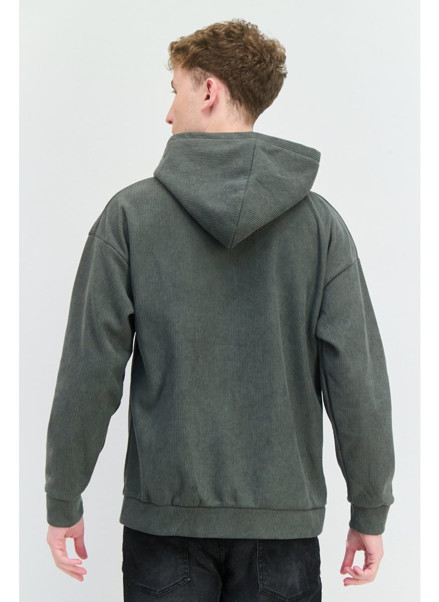 MEMBERS ONLY - Men Long Sleeve Ribbed Hooded Sweatshirt, Basil - Image 1