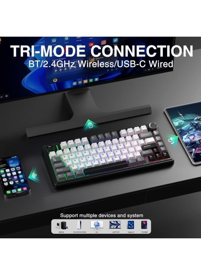 AULA F75 HE Gaming Keyboard with Magnetic Switches, 3-Mode, BT/2.4G/USB-C, 8000Hz Polling Rate, 4000mAh Battery, Supports DKS and SOCD, Adjustable Playback, Color (Black/White/Gray) - Image 5