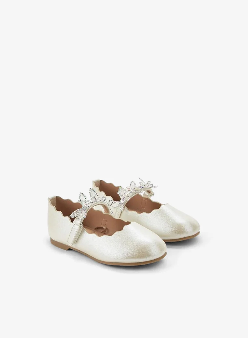 جونيورز Girls Hook And Loop Embellished Ballerina Shoes Ramadan Collections