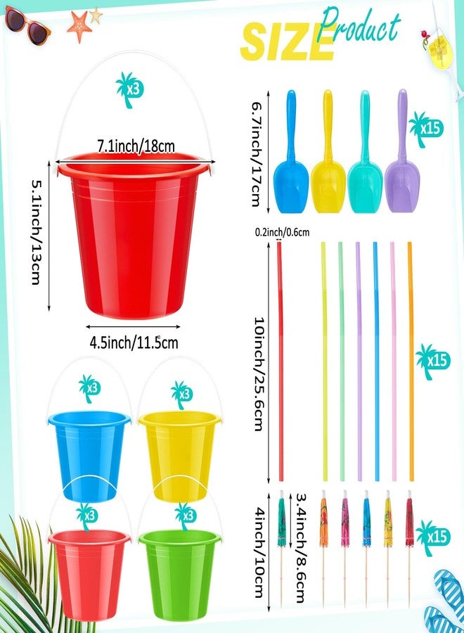 ميكو مجموعة ميكو المكونة من 15 دلوًا بلاستيكيًا سعة 68 أونصة للرم، دلاء ثلج للكوكتيل، دلاء مشروبات كبيرة مع شفاطات ومجارف، أعواد مظلات بمقابض، مثالية لحفلات الصيف، البارات، مبرد زجاجات المشروبات (نبيذ، بيرة، مشروبات). - Image 2