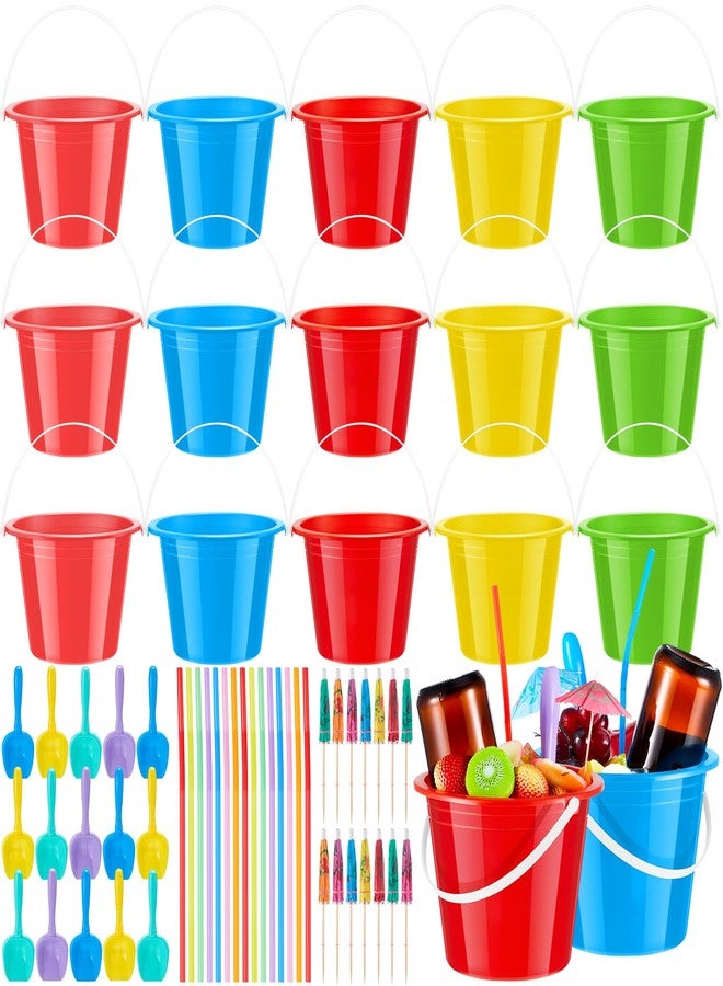 ميكو مجموعة ميكو المكونة من 15 دلوًا بلاستيكيًا سعة 68 أونصة للرم، دلاء ثلج للكوكتيل، دلاء مشروبات كبيرة مع شفاطات ومجارف، أعواد مظلات بمقابض، مثالية لحفلات الصيف، البارات، مبرد زجاجات المشروبات (نبيذ، بيرة، مشروبات). - Image 1