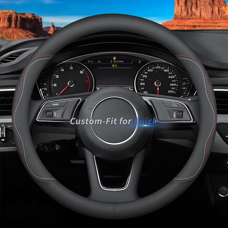 Deer Route Custom-Fit for Buick Steering Wheel Cover, Premium Leather Car Steering Wheel Cover with Logo, Non-Slip, Breathable, for Buick Accessories (A-Style,for Buick) - Image 1