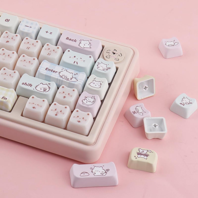 TYRIXKI PBT+PC Keycaps Ceramic Jade Greedy Cat Keycaps, 135 Keys Translucent Jelly Cute Keycap Mao Profile Creamy Custom Keycap for Cherry Gateron MX Swithes Mechanical Keyboards - Image 3