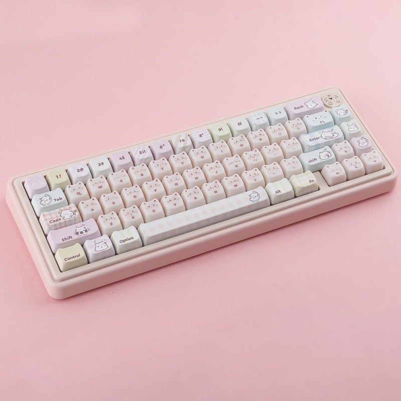 TYRIXKI PBT+PC Keycaps Ceramic Jade Greedy Cat Keycaps, 135 Keys Translucent Jelly Cute Keycap Mao Profile Creamy Custom Keycap for Cherry Gateron MX Swithes Mechanical Keyboards - Image 5