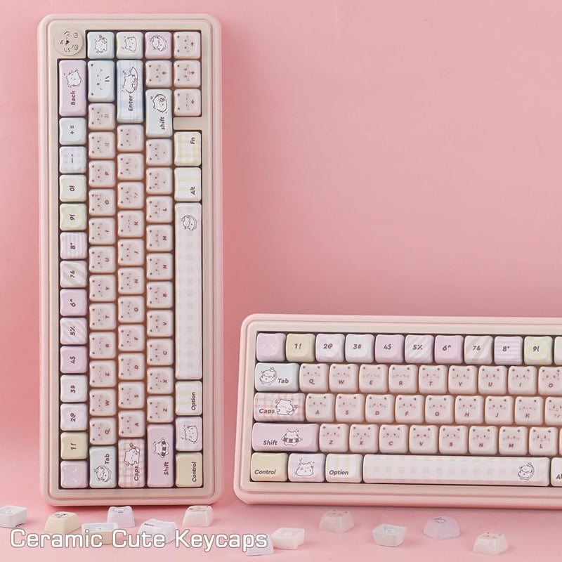 TYRIXKI PBT+PC Keycaps Ceramic Jade Greedy Cat Keycaps, 135 Keys Translucent Jelly Cute Keycap Mao Profile Creamy Custom Keycap for Cherry Gateron MX Swithes Mechanical Keyboards - Image 4