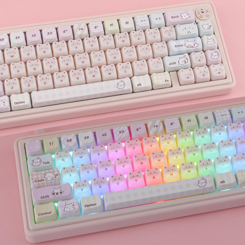 TYRIXKI PBT+PC Keycaps Ceramic Jade Greedy Cat Keycaps, 135 Keys Translucent Jelly Cute Keycap Mao Profile Creamy Custom Keycap for Cherry Gateron MX Swithes Mechanical Keyboards - Image 2