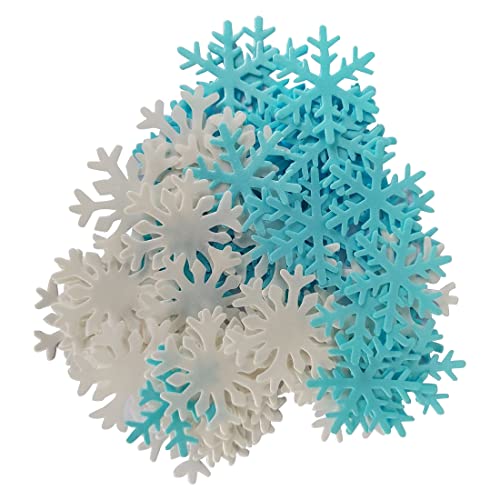 Homankit 50Pcs Edible Cake Cupcake Toppers Snowflakes Christmas Winter Party Decoration White and Blue - Image 4