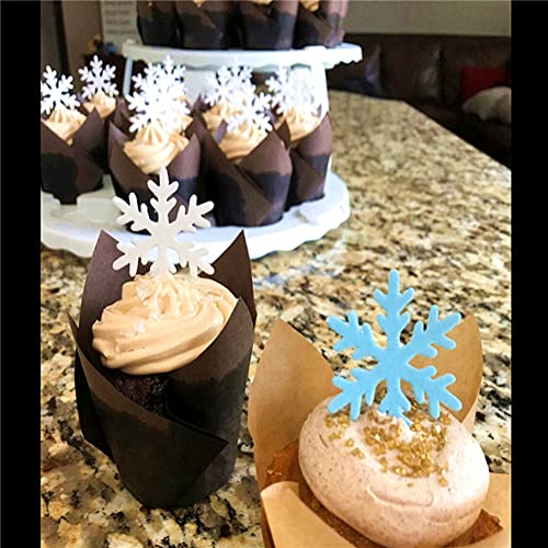 Homankit 50Pcs Edible Cake Cupcake Toppers Snowflakes Christmas Winter Party Decoration White and Blue - Image 2