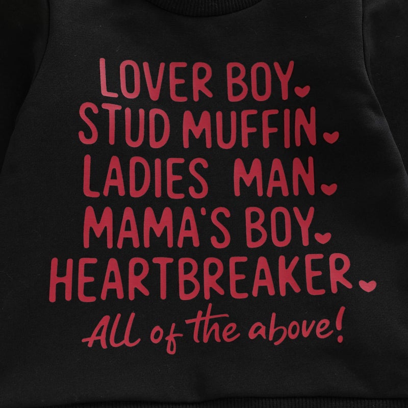 Fernvia Toddler Baby Boy Valentines Day Outfit Letter Print Long Sleeve Crewneck Sweatshirt + Joggers Pants Sets (A Lover Boy Black, 6-12 Months) - Image 5