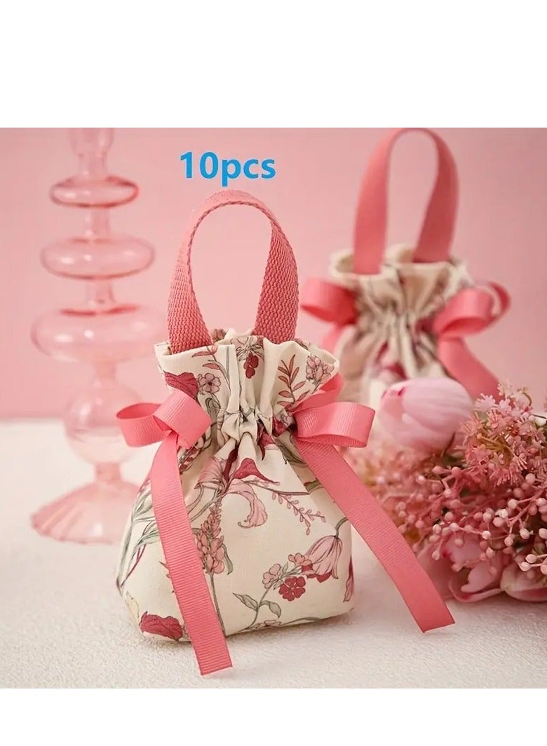 10 أكياس قماشية مزينة – حقائب تنظيم المجوهرات والهدايا الصغيرة برباط - Image 1