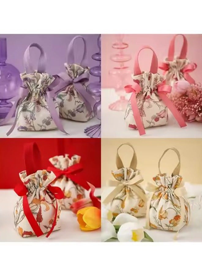 10 أكياس قماشية مزينة – حقائب تنظيم المجوهرات والهدايا الصغيرة برباط - Image 3
