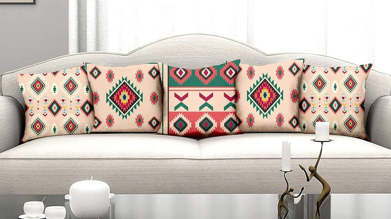 homewards Diamond Aztec Cushion Cover Set of 5 Poly Satin Size 16x16 inches - Image 1