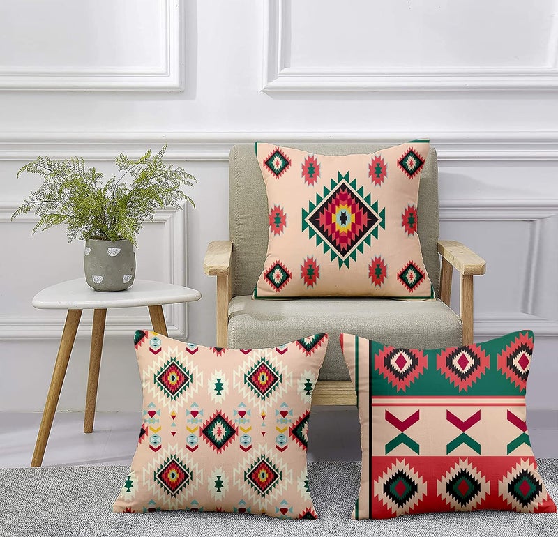homewards Diamond Aztec Cushion Cover Set of 5 Poly Satin Size 16x16 inches - Image 2
