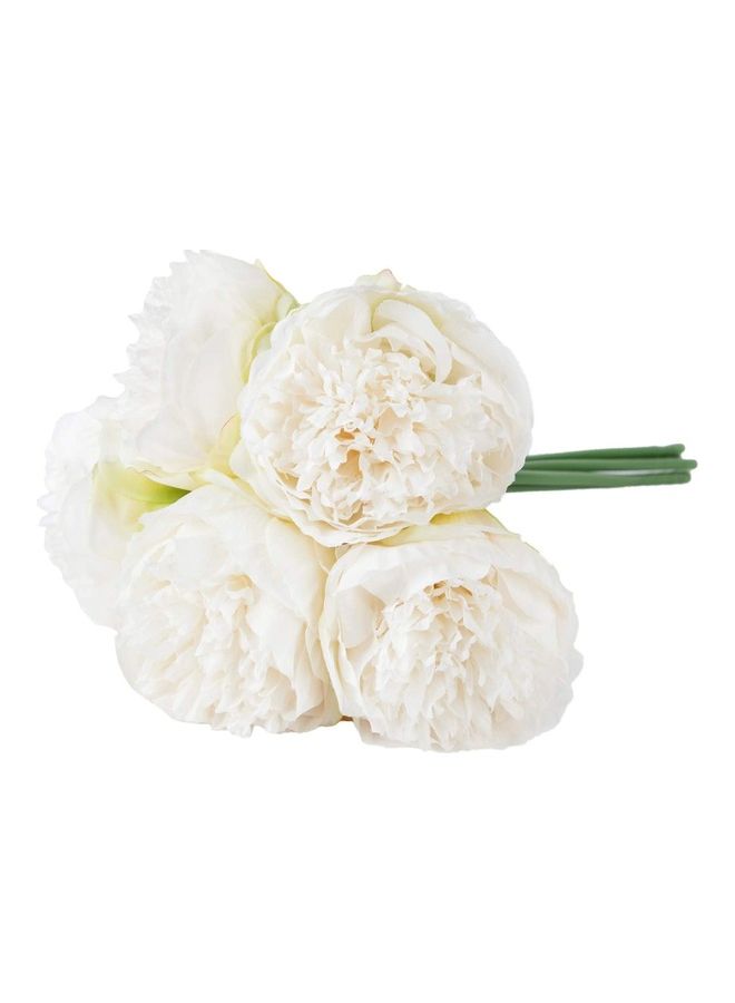 Loquat 1-Pack Silk Flower Bouquet 5 Head Peony White/Green  - Image 2