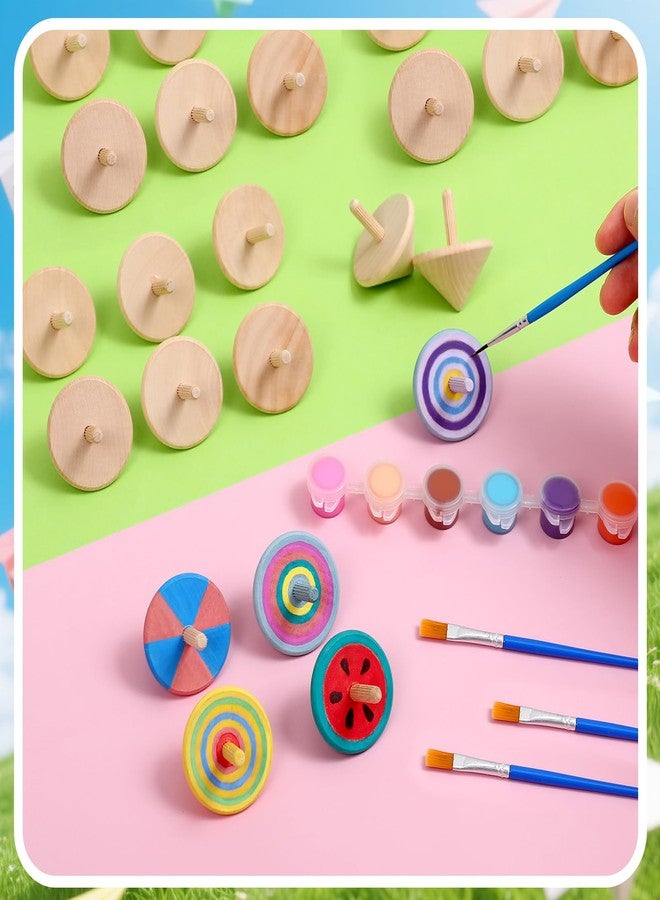 DoubleFill 48pcs DIY Wooden Spinning Tops Craft Kit with Watercolor Paints Unfinished Wood Gyroscopes for Kids Winter Break Crafts Children Toy Party Gifts New Year Party Favors Art Supplies - Image 4