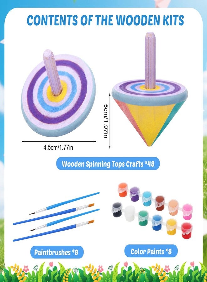 DoubleFill 48pcs DIY Wooden Spinning Tops Craft Kit with Watercolor Paints Unfinished Wood Gyroscopes for Kids Winter Break Crafts Children Toy Party Gifts New Year Party Favors Art Supplies - Image 2