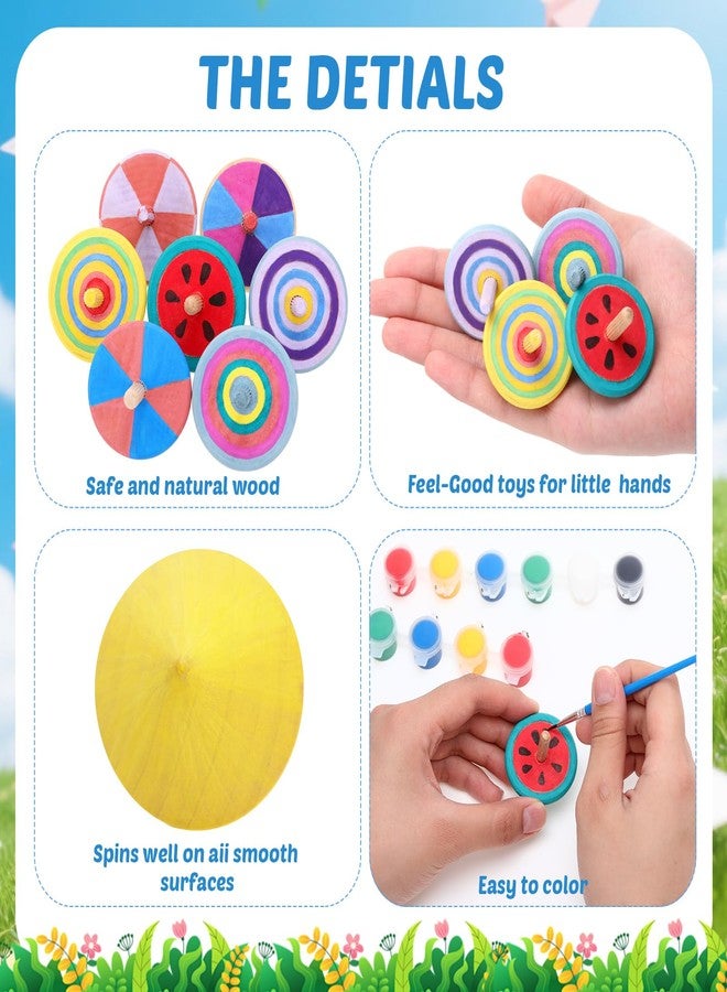 DoubleFill 48pcs DIY Wooden Spinning Tops Craft Kit with Watercolor Paints Unfinished Wood Gyroscopes for Kids Winter Break Crafts Children Toy Party Gifts New Year Party Favors Art Supplies - Image 3