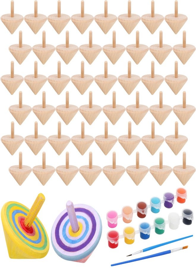 DoubleFill 48pcs DIY Wooden Spinning Tops Craft Kit with Watercolor Paints Unfinished Wood Gyroscopes for Kids Winter Break Crafts Children Toy Party Gifts New Year Party Favors Art Supplies - Image 1