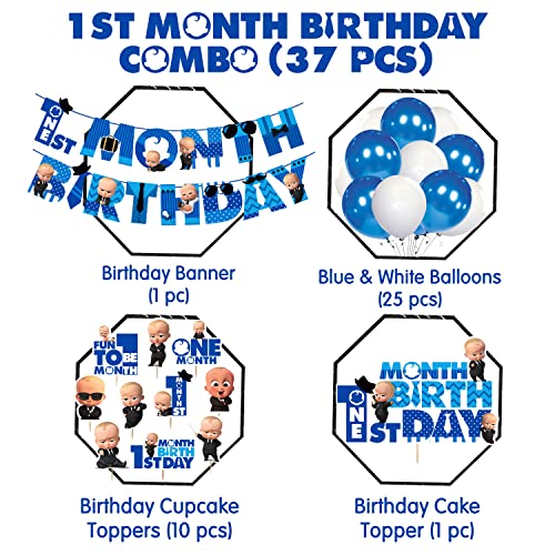 ZYOZIQUE 37 Pcs 1St Month Decoration/I Am One Month Birthday Decoration Items/1 Month Birthday Decoration Items For Baby Boy/One Month Birthday Decorations Boy/One Month Baby Birthday Decoration - Image 2