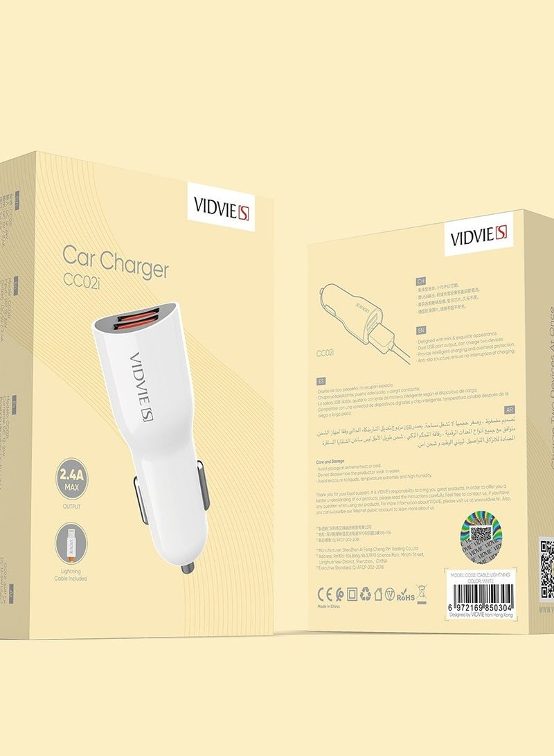 Vidvie CC02 Fast Car Charger - 2 USB Port - 2.4A Max - White - Image 4