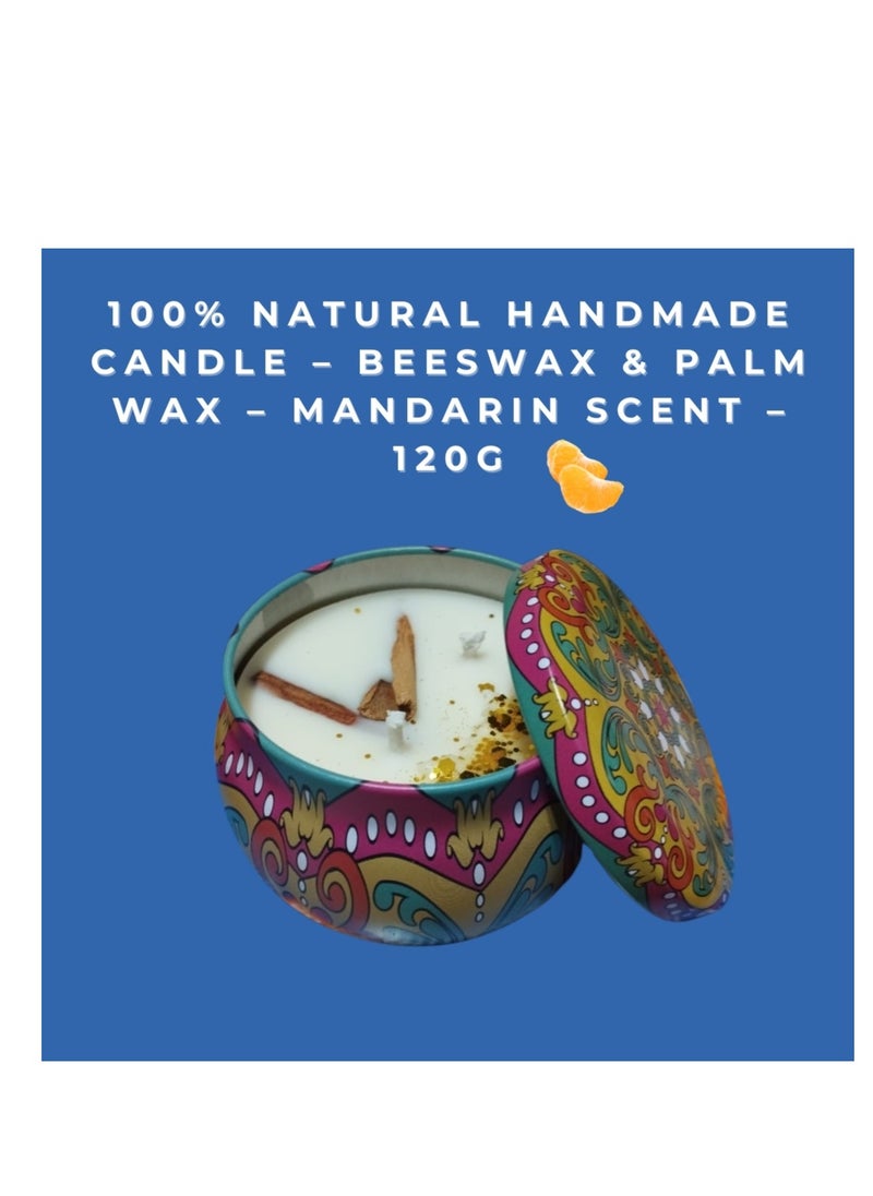 Generic - 100% Natural Handmade Candle – Beeswax & Palm Wax – Mandarin Scent – 120g - Image 1
