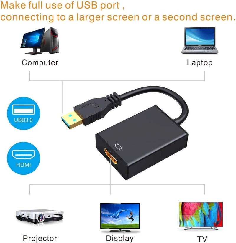 ETZIN USB to HDMI Adapter, USB 3.0/2.0 to HDMI Cable Multi-Display Video Converter- PC Laptop Windows 7 8 10,Desktop, Laptop, PC, Monitor, Projector, HDTV (EPL-768UG) - Image 2