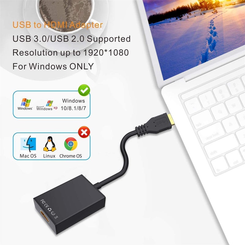 ETZIN USB to HDMI Adapter, USB 3.0/2.0 to HDMI Cable Multi-Display Video Converter- PC Laptop Windows 7 8 10,Desktop, Laptop, PC, Monitor, Projector, HDTV (EPL-768UG) - Image 3