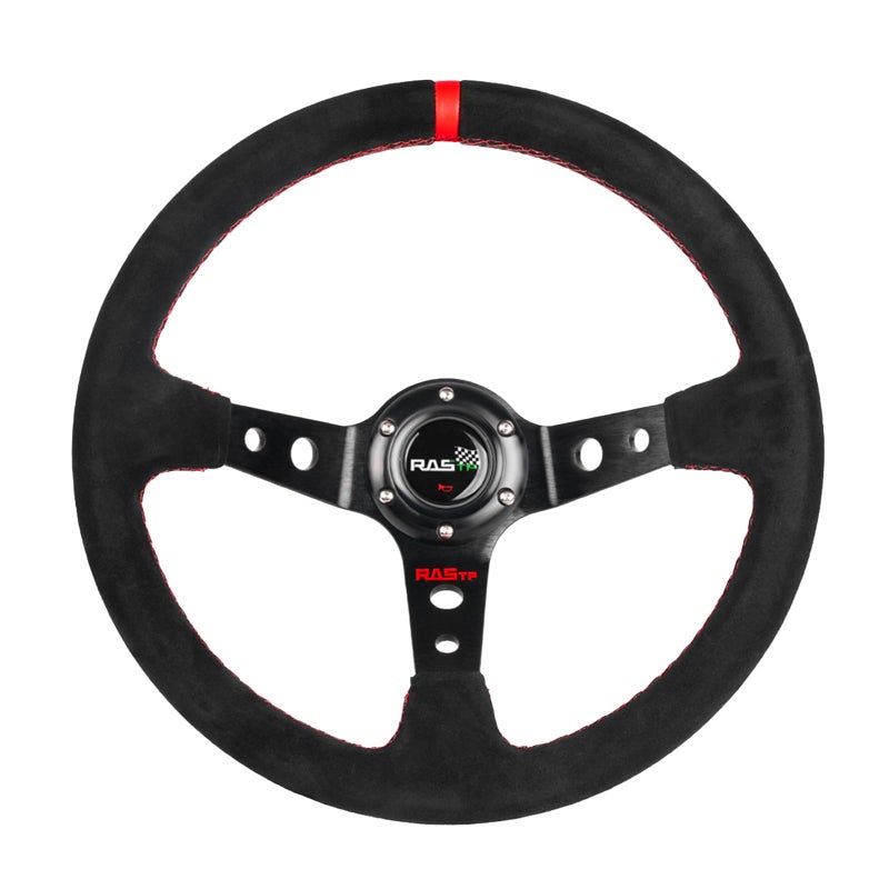 RASTP Universal Racing Steering Wheel Suede Deep Dish 1358345mm 6 Bolts with Horn Button Include Cable WrenchRed