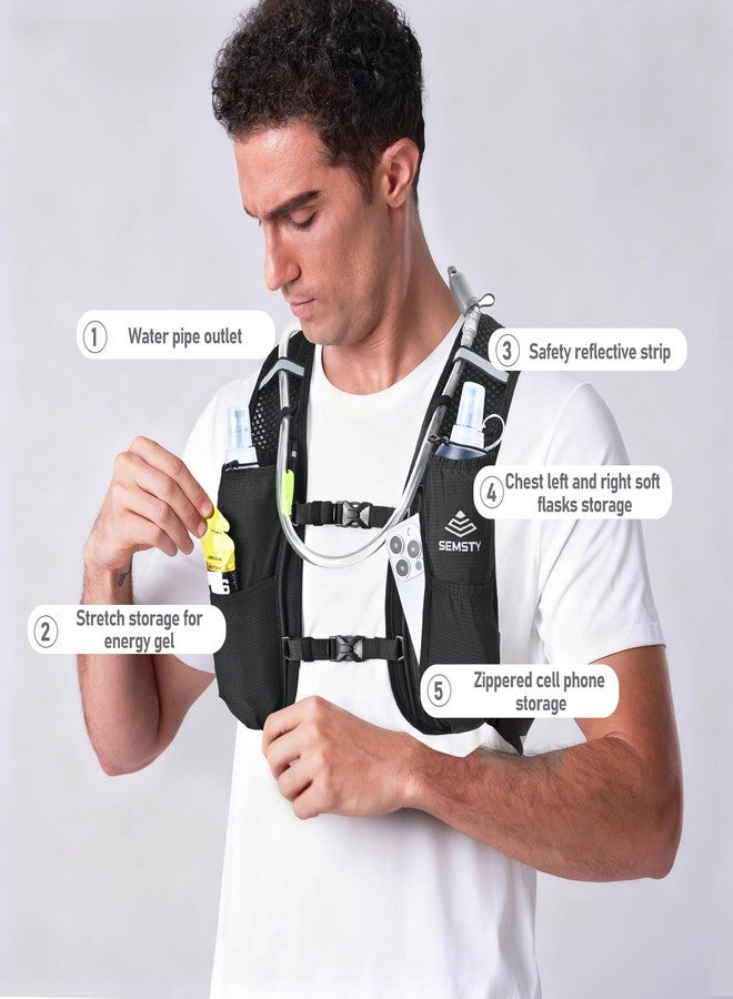 SEMSTY Running Vest for Women Men, 5L Hydration Vest with Dual 500ml Soft Flask, Lightweight Water Backpack, Adjustable Chest Straps Hydration Backpack for Running Cycling Hiking - Image 2