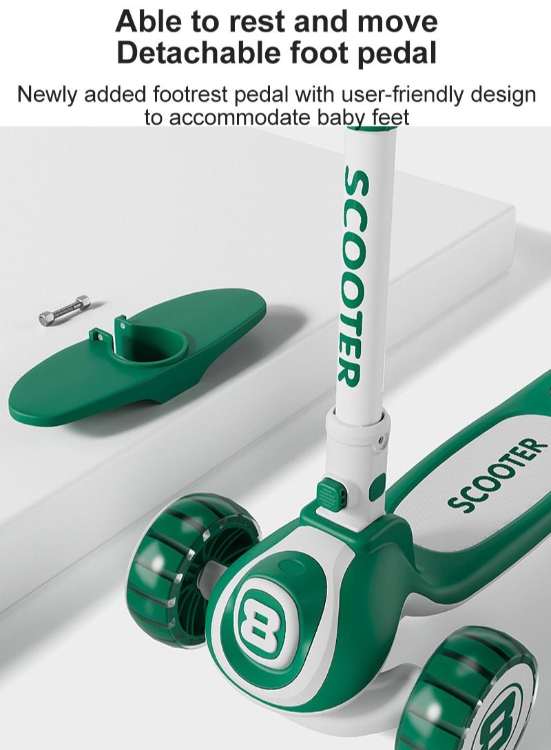 Three-in-one Children's Scooter Can Sit And Ride Led Light Flashing Wheel, Adjustable Height Foldable Scooter Removable Seat, Outdoor Activities For Boys Girls (Green)  - Image 3