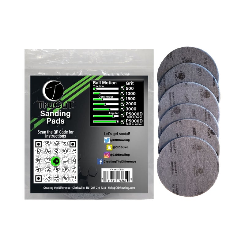 Creating the Difference TruCut Sanding Pads | 6 Pack Variety (1 Each - 500, 1000, 1500, 2000, 3000 & 5000) | 5” Diameter | Made Specifically for Bowling Balls | Resurfacing – Surface Management - Image 1