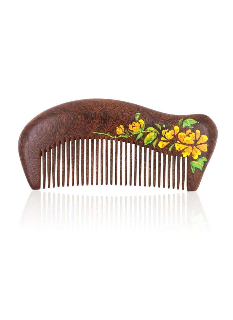 Mandala Crafts - Mandala Crafts Wooden Comb  Yellow Flower Rosewood AntiStatic Wood Comb  Wooden Wide Tooth Hair Comb for Men Women Straight Curly Hair Detangling Beard - Image 1