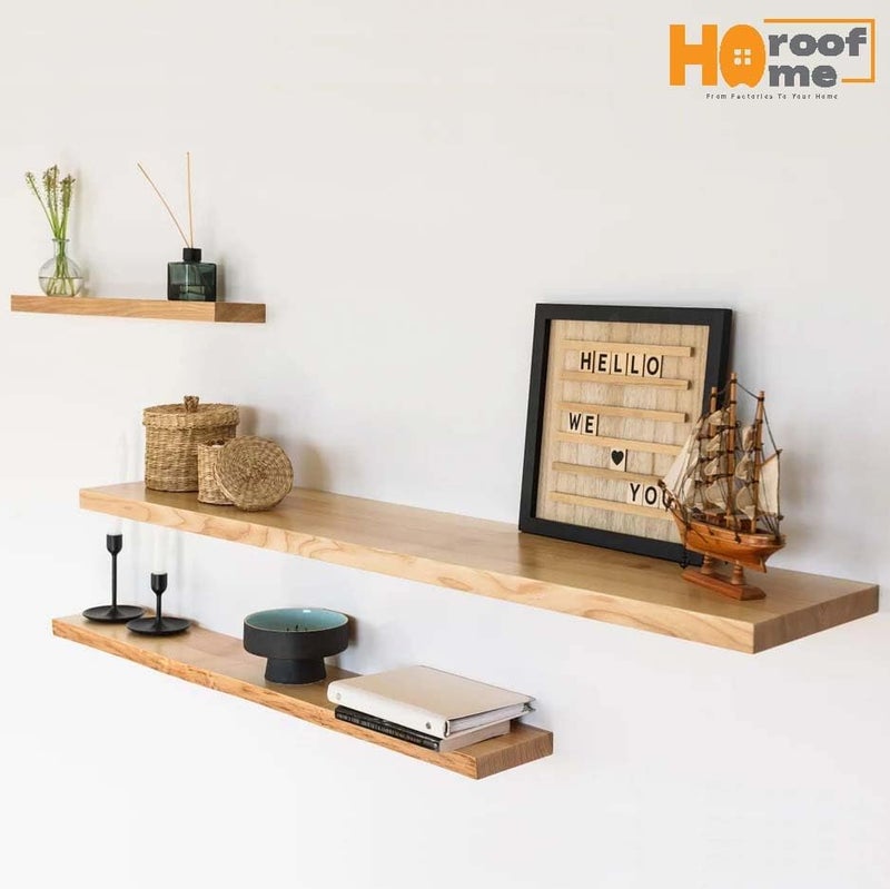 Horoof Home® Rustic wood Floating Shelf with Bracket, 108 cm Long Wooden Shelf for Kitchen, Bathroom, or Living Room, Custom Handmade Design - Image 2