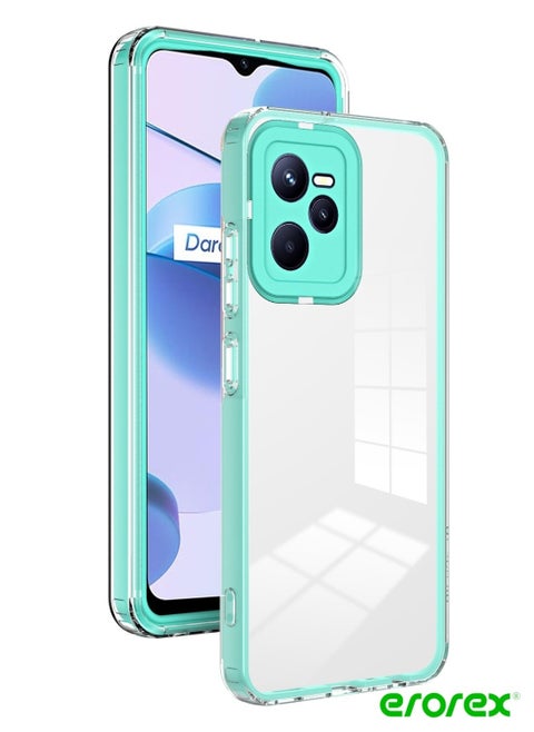Case For (Realme C35) 3 in 1 Clear TPU Color PC Frame Phone Case Light Green